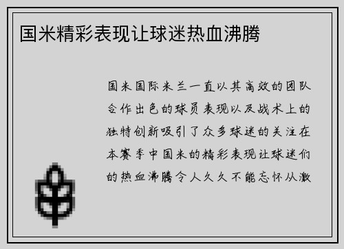 国米精彩表现让球迷热血沸腾