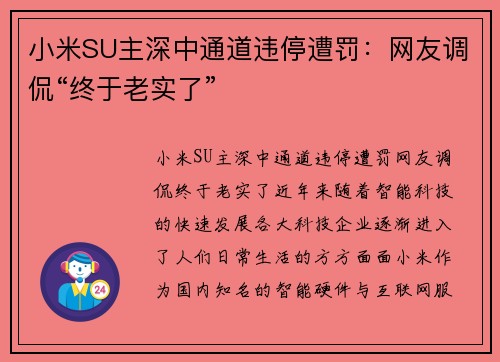 小米SU主深中通道违停遭罚：网友调侃“终于老实了”